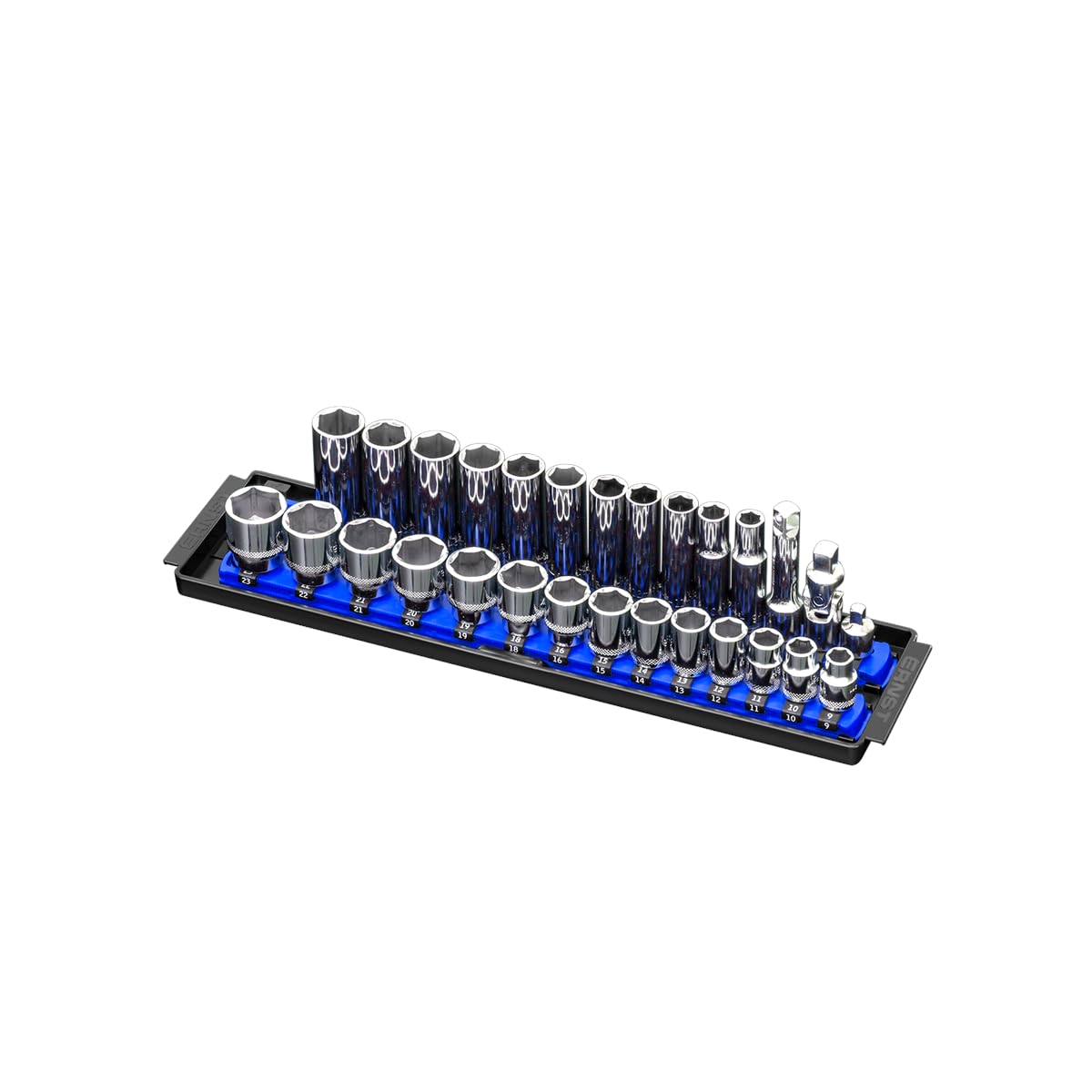 Ernst Manufacturing - 8496 Socket Boss 2-Rail 3/8-Inch-Drive Socket Organizer, 13-Inch, Blue - Made in USA