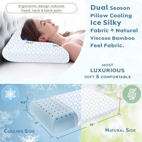 Image of AYKA Dual Season Cooling Memory Foam Pillow for Neck & Shoulder Pain | Neck Orthopedic Pillow for Sleeping, Pain Relief & Spinal Alignment | Ergonomic Design | 2 Years Warranty (Set of 1)