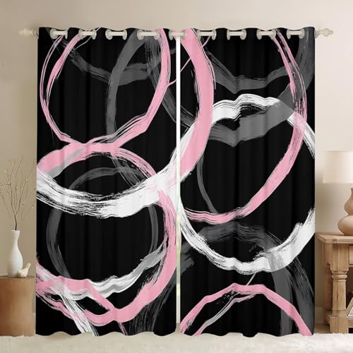 Feelyou Kids Pink Black White Geometric Curtains for Bedroom Living