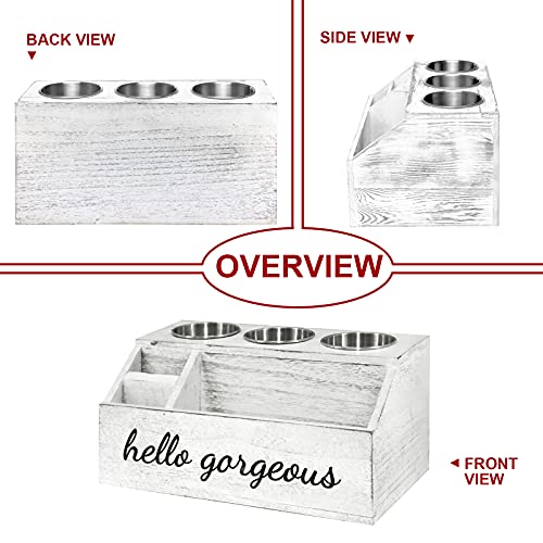ROLOWAY Wooden Hair Tool Organizer - Blow Dryer Holder - Curling Iron Holder - Flat Iron Holder - Hair Styling Tools & Accessories Organizer - Bathroom Vanity Countertop Organizer (White) - Thumbnail 7