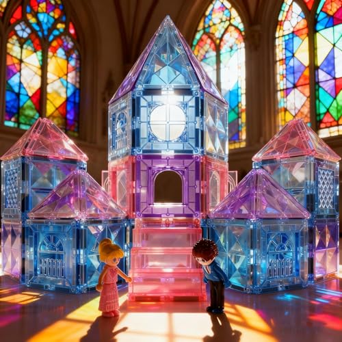 Diamond Magnetic Building Blocks for Kids - Princess Castle Magnetic Tiles Toys for 3-8 Year Old Girls & Boys - 3 4 5 6 Year Old Girl Birthday Xmas Gifts - STEM Educational Toys for Creative Play - Image 2