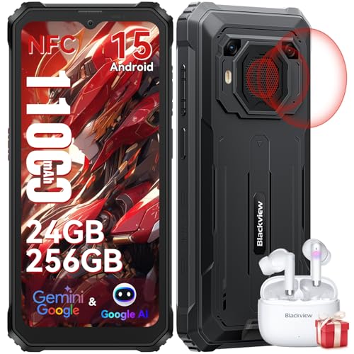 Blackview BV6200 Plus Outdoor Handy 11000mAh 24GB+256GB/2TB, Android 15 Outdoor Smartphone Ohne Vertrag, 98DB Lautsprecher, 6.56' 90Hz, IP69K Wasserdicht, Baustellenhandy, 16MP/Dual 4G/OTG/GPS/NFC