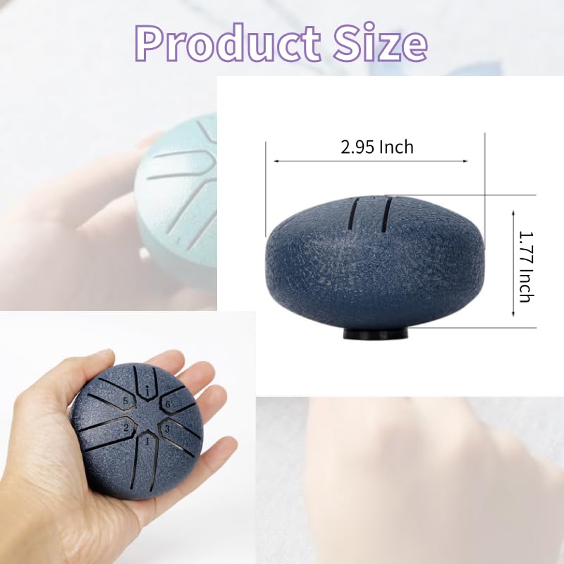 Steel Tongue Drum Rain Chime, Rain Drum for Outside Garden, 3 Inch 6 Notes Steel Tongue Rain Drum Chakra Drum for Rain Outdoor, Waterproof Mini Handpan Drum with Drumsticks, Drumstick Rack (Dark Blue)