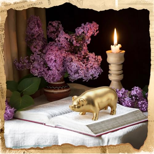 Estatua Dorada de Cerdo 6x3x2.75 Pulgadas Decoración Hogar miniatura 4