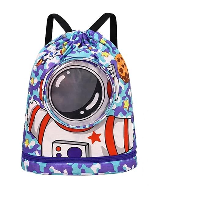 Proberos® Swimming Bag for Kids, Waterproof Drawstring Backpack, with Shoe Compartment Cartoon Print Polyester Drawstring Backpack Kids Travel Backpack Swimming Bag Activitiy Bag