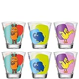 Leonardo Bambini Trink-Gläser, 6er Set, spülmaschinengeeignete Saft-Gläser, Kinder-Becher aus Glas mit Motiven Maus, Elefant, Ente 215 ml, 021421