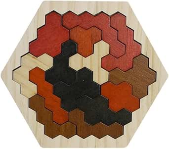 Amazon.co.jp: Hexagon Tangram Puzzle Wooden Blocks Brain Teasers ...