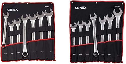 Sunex Tools 9707 - Juego de llaves combinadas fraccionarias jumbo 7 piezas incluye caja de rollo juego de llaves combinadas SAE Jumbo y Sunex 9707MA Sunex Tools 9707 - Juego de llaves combinadas fraccionarias jumbo 7 piezas incluye caja de rollo juego de llaves combinadas SAE Jumbo y Sunex 9707MA