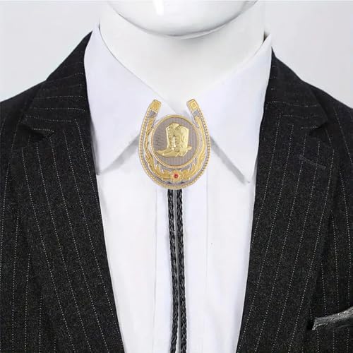 Image of HUABOLA CALYN Bolo Tie for Men- Western Cowboy Native American Golden Horse Bolo Tie