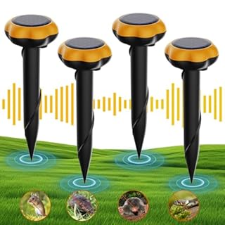 Solar Powered Mole Repellent, Ultrasonic Vole Repeller Outdoor,Waterproof Sonic Mole Deterrent Devices,Get Rid of Gophers Mouse Mole Rat Vole Snake and Rodent (4 Pack)
