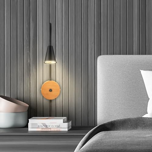Lámpara de pared interior para leer en la cama aplique de madera negra con enchufe 5