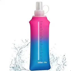 Garrafa de Água Dobrável 500ml Corrida Portátil Esportiva Flexível Silicone Bico Antivazamento BPA Free Bike Ciclismo Camping (Azul/Rosa)
