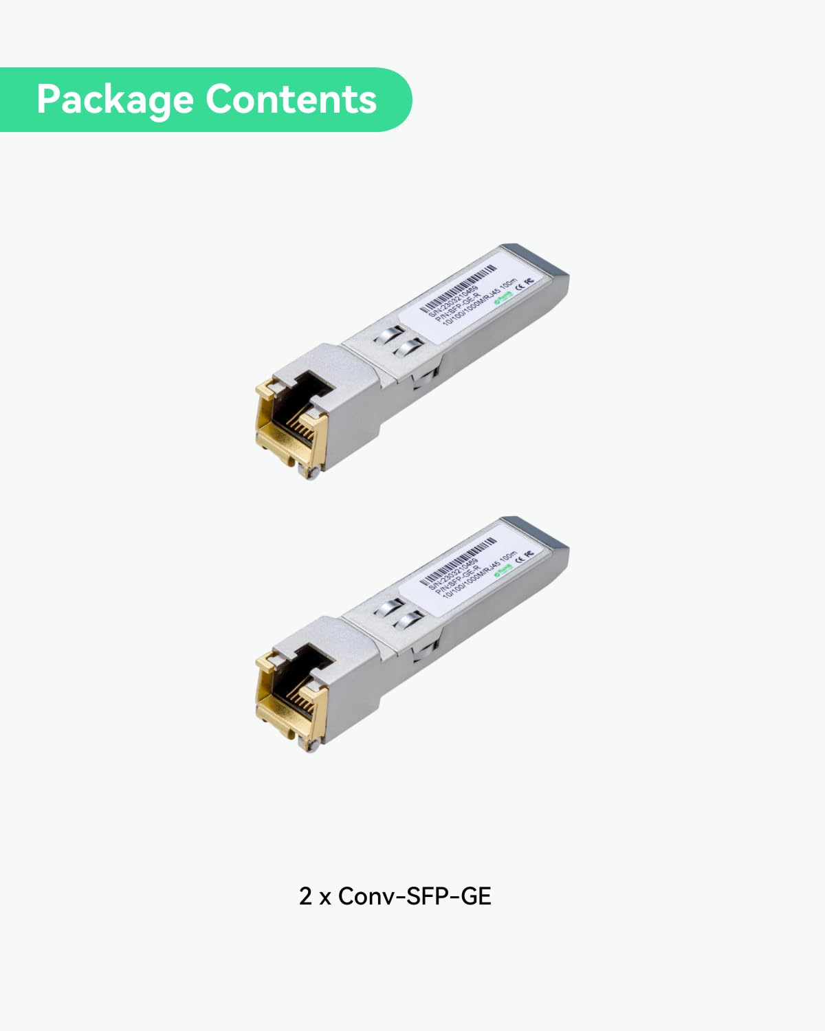 LINOVISION Transceiver Ethernet Gigabit 1,25G SFP vers RJ45, Distance Jusqu'à 100m, Convertisseur 1000BASE-T SFP-T pour Cisco, D-Link, Supermicro, Netgear, TP-Link et Plus (Lot de 2)