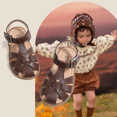 Girl's Princess Closed-toe Sandal Gladitor Fishman Strappy Sling Back T-strap Hook&Loop Summer Shoes2