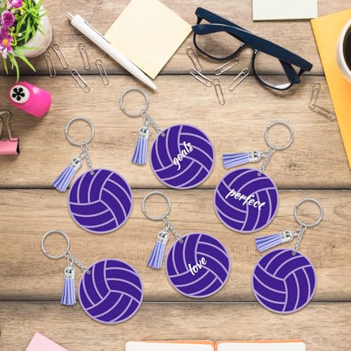 15 Pcs Volleyball Acrylic Keychain Gifts Bulk with Tassel DIY Sports Charms Luggage Bag Tag Travel Suitcases Labels Sports Backpack Tags Purse Bag Accessories for Team Party Players(Purple)4