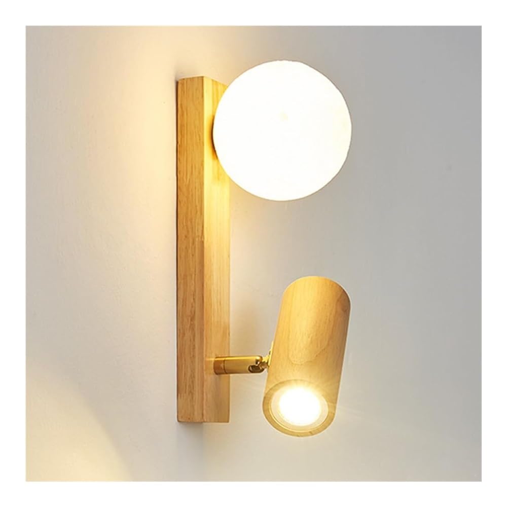 SXECAEPS Wood Modern Nordic Wall Lamp Bedroom Bedside Lighting Sconce Globe Acrylic Shade Indoor Lantern for Living Room Study Corridor Entryway Restaurant Mounted Lamp(3000K)