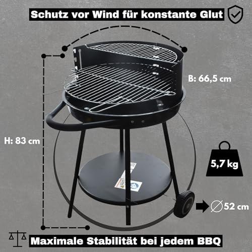 Holzkohlegrill Stahl mit Griffen mobiler BBQ Grill Höhe 83 cm Robuster Kohlegrill & HLKauf-Block (Grill Deluxe 83cm & HLKauf-Block) – Bild 5