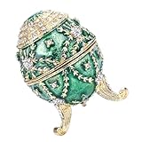 MALUGOGO Caja creativa de almacenamiento de joyas con forma de huevo para mujer, contenedor de joyería de aleación de metal con asa portátil, elegante organizador de joyas verde para el hogar o viajes