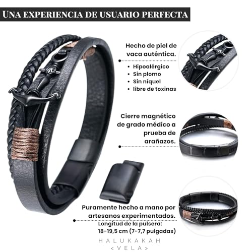 Pulsera de ancla para niños en cuero genuino trenzado a mano de HALUKAKAH con cierre mate 2