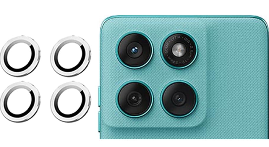 Image of imluckies Camera Ring Lens Protector (Aluminum with Tempered Glass) Compatible for Moto Edge 60 Fusion - Silver (Pack of 4 rings)