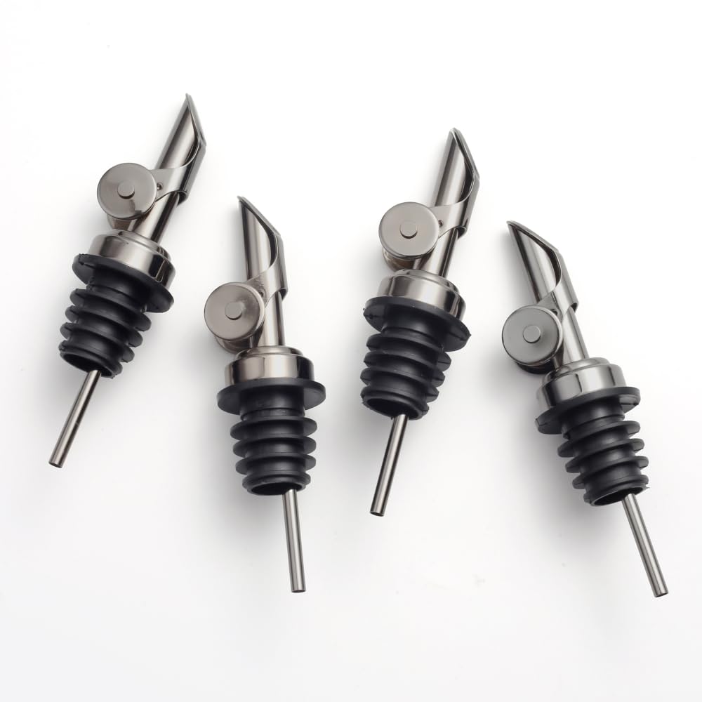 Molimoli Pack of 4 Premium Liquor Pour Spout Made of Stainless Steel with Automatic Anti-Oxidation Mechanism, Bottle Pourers for Alcohol and Wine, Olive Oil Dispenser Spout, Oil Bottle Spout, Black