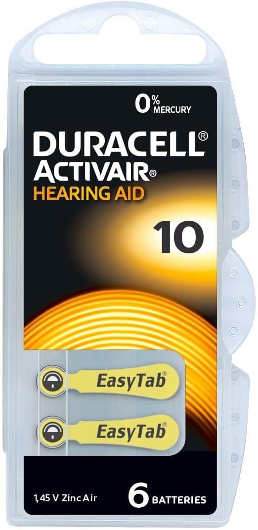 Close-up of a single Duracell Activair Hearing Aid Battery Size 10 with EasyTab