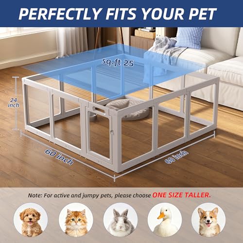 Image of Clear Acrylic Dog Playpen Indoor, Puppy Cat Small Pet Play Pen, Pet Cat Playpen for Rabbits, Dog Fence Crate Kennel Whelping Cage (Grey, 12 Panel)