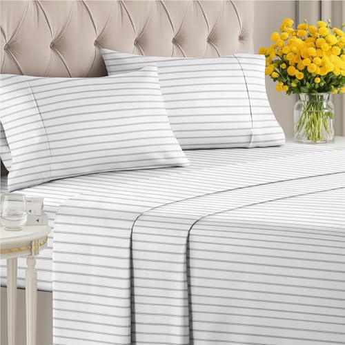 Image of King 4 Piece Striped Sheet Set - Soft, Breathable & Cooling - Double Black