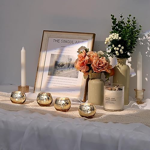 Luejnbogty 12PCS Gold Mercury Glass Votive Candle Holders Tealights Candle Holders for Weddings, Rehearsal Dinners