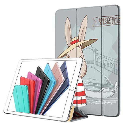 Image of DuraSafe Cases for iPad PRO 10.5 Air 3 [ PRO 10.5 Inch Air 3rd Gen ] A1701 A1709 A1852 A2152 A2123 A2153 A2154 Trifold Printed Hard Smart PC Transparent Back Cover - Bunny Hat