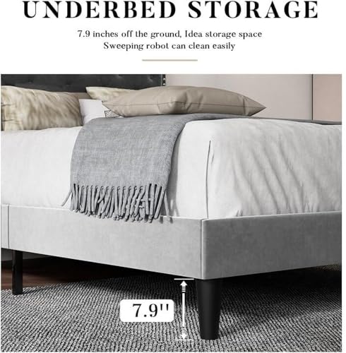 Image of Wooden Modern Upholstered Queen Size Bed for Bedroom | Wooden Double Bed Without Storage | Platform Cot Upholstered Bed with Upholstery Fabric | Engineered Wood | 6.5 x 5 Ft | Grey Kylian