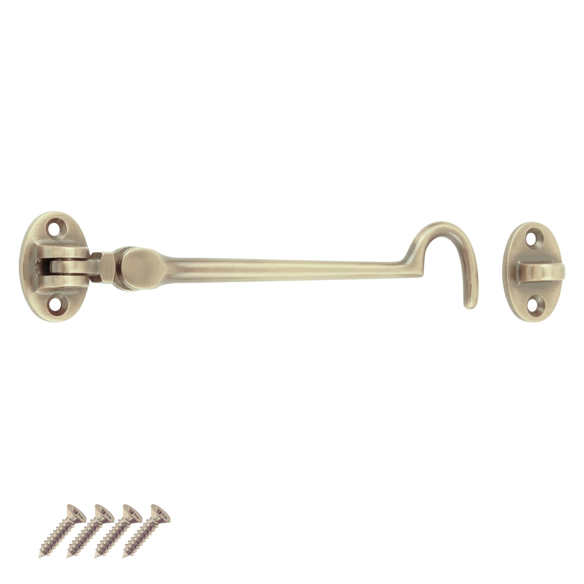 Keypak Wire Cabin Hook Traditional Style Door Gate Security Hardware Wooden Gates Latch Door Lock Hook Lock, (Polished Brass, (L)150mm)