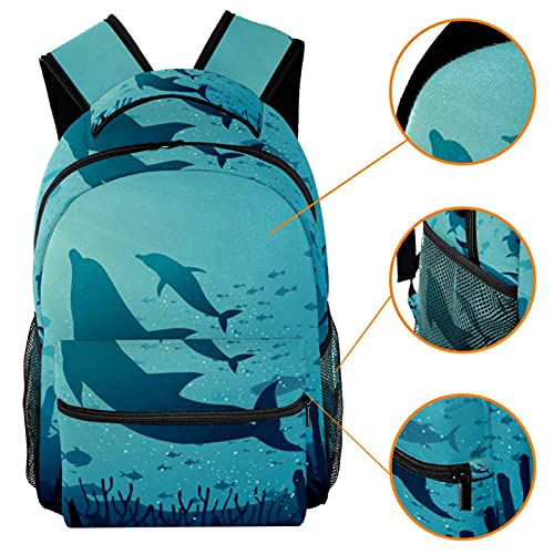 Sac à dos décontracté motif dauphines imprimé océan coloré - 3