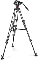 Vista 2 de Manfrotto Cabezal de video fluido 504X con trípode doble kit con trípode de aluminio y cabeza de video doble pierna con esparcidor medio para DSLR