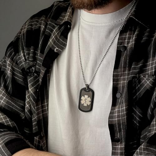 Dog Tag Personalisiert – Erkennungsmarke Edelstahl – Schwarz Kette Mit Namen – Gravur – Personalisierte Kette Herren – Militär Geschenke – 2 Mm Dick – Gravur – Set Mit Clip Und Gummi-Silencer