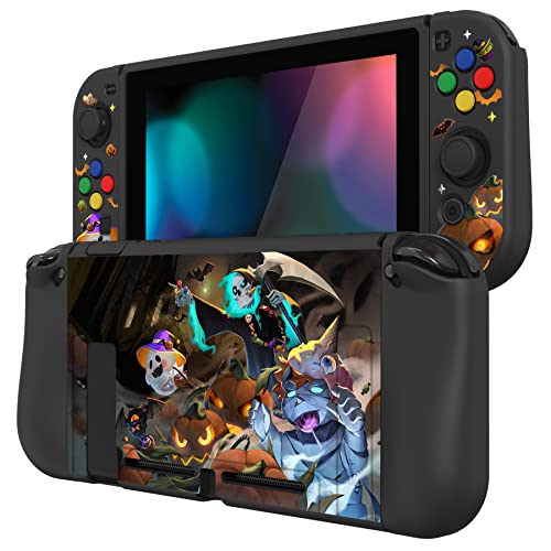 PlayVital ZealProtect Nintendo Switchに対応用ソフト保護シェル、switchに対応用フレキシブル保護カバー、スクリーン保護フィルム＆サムグリップキャップ＆ABXY方向ボタンキャップ付き【ハロウィーンキャンディナイト】（Amazon）