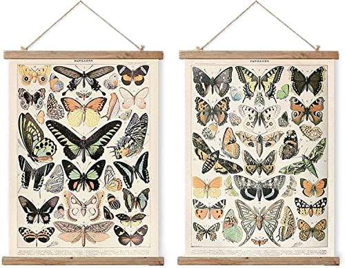 2 Pack Vintage Butterfly Style Poster, Quaint Printed Butterfly Wall Hanging, Wall Decoration Pendant for Living Room, Office, Bedroom, Lounge, Children's Room (15.7x22.4 inches)
