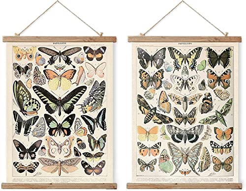 2 Pack Vintage Butterfly Style Poster, Quaint Printed Butterfly Wall Hanging, Wall Decoration Pendant For Living Room, Office, Bedroom, Lounge, Children's Room (15.7X22.4 Inches) #TOP2