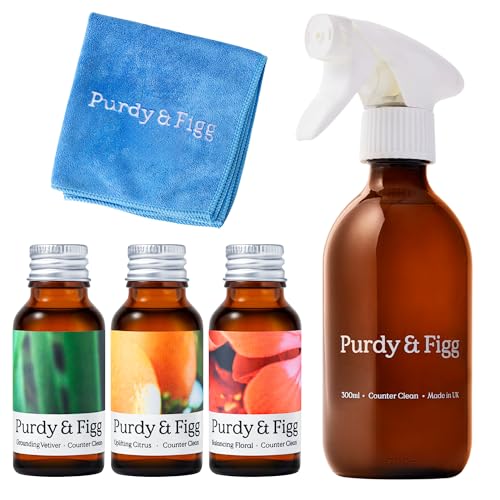 Purdy & Figg | Counter Clean Mixed Starter Kit | All Natural Gentle Non Toxic Organic Essential Oils Multipurpose Cleaner | Citrus Floral Vetiver | Home Kitchen Countertop Purdy & Figg | Counter Clean Mixed Starter Kit | All Natural Gentle Non Toxic Organic Essential Oils Multipurpose Cleaner | Citrus Floral Vetiver | Home Kitchen Countertop