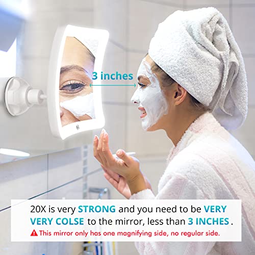 Fabuday 20X Magnifying Mirror With Light, Upgraded Lighted Makeup Mirror With Magnification, Led Magnified Mirror For Bathroom, Portable Travel Mirror, Square #TOP5