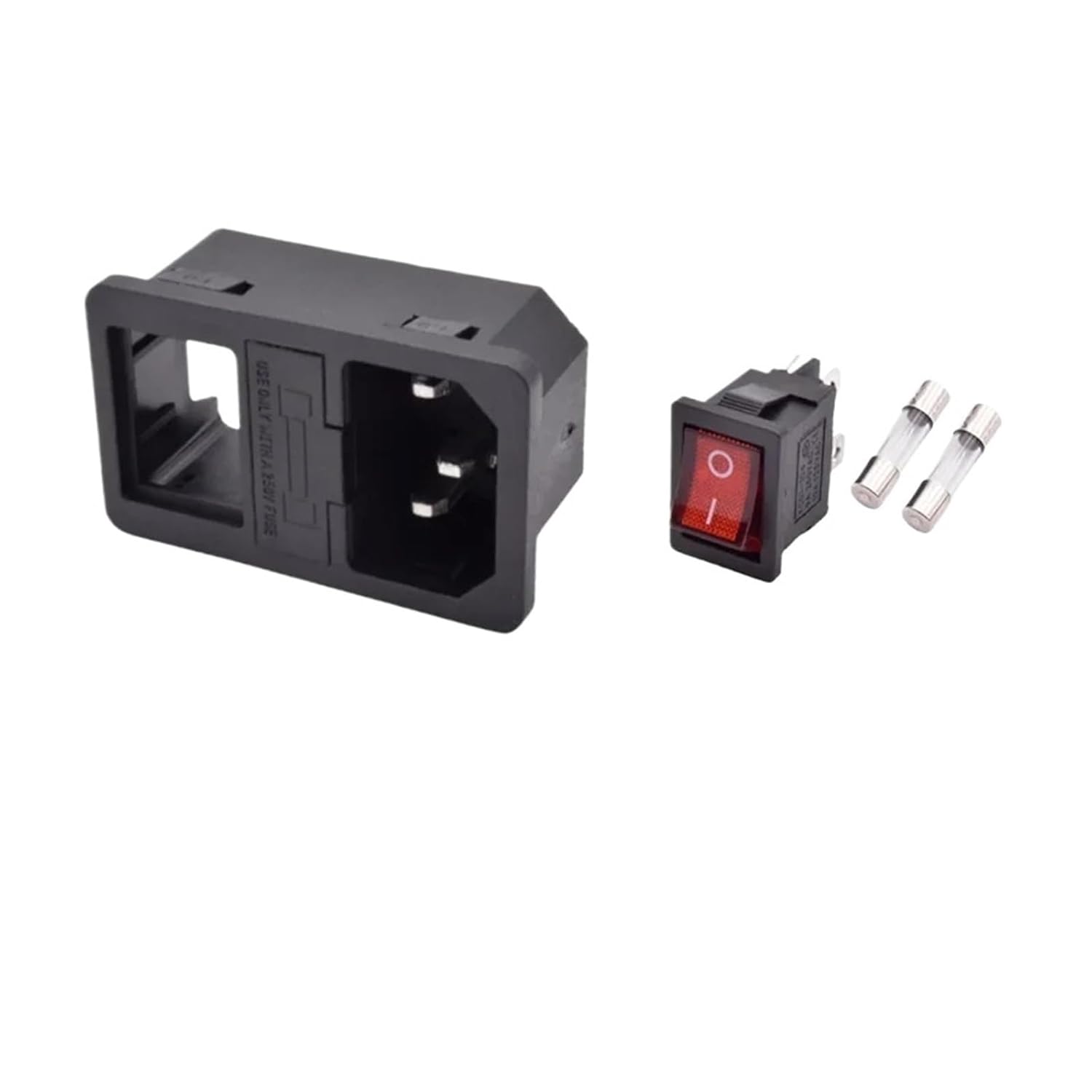 5PCS 10A250VAC 3Pin AC lEC320 C14 Power Socket with Light Rocker Switch Three in one Power Socket AC-01(AC-01 Iron Pins,5PCS)