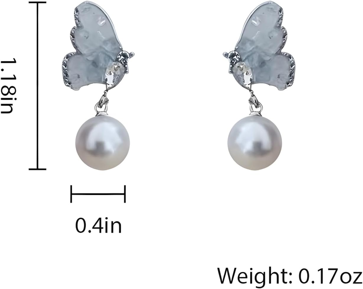 Dainty Ice Crystal Butterfly Wing Pearl Drop Earrings for Women Cubic Zirconia Butterfly Earrings for Wedding Jewelry - Image 8