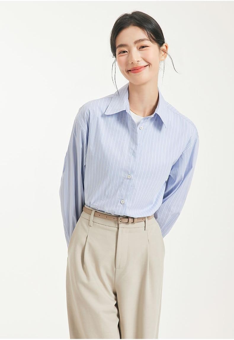 MAFSMJP Womens Boutton Down Shirt Stripe Spring Commute Interview Casual Professional Shirt for Lady