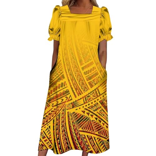Mumu Summer Dress Casual Loose Maxi Tailored Polynesian Art Print Dress  Mumu Dress at Amazon Women's Clothing store