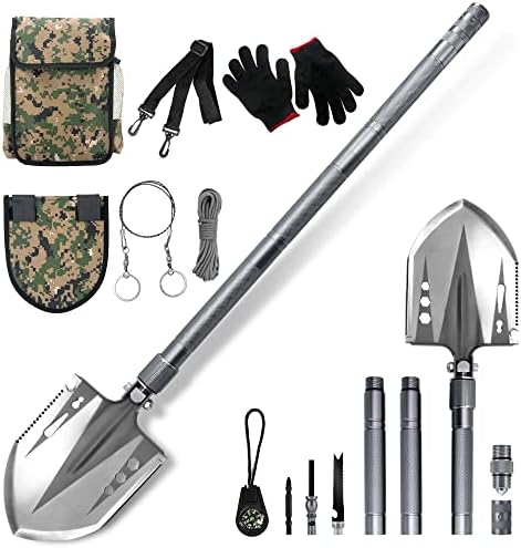 GRAMFIRE Survival Folding Shovel 18 in 1 Multitool, 34.6'' Military Tactical Collapsible Shovel Heavy Duty, High Carbon Steel Entrenching Tool Portable Spade for Camping Hiking