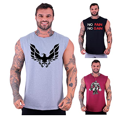 Kit 3 Regatas Machão Longline Masculina MXD Conceito Sem Manga Treino Academia Musculação Estampada