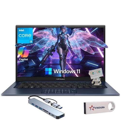 ASUS Vivobook 14" FHD Laptop, Intel Core i3-1315U, 16GB RAM, 256GB PCIe SSD, External DVD Drive & USB Flash Drive, Wi-Fi, HDMI, Webcam, Long Battery Life, Touchpad, Quiet Blue • Windows 11