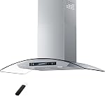 HisoHu Wall Mount Curved Glass Range Hood 36 Inch, 780 CFM, Kitchen Vent Hood Ductless/Ducted Convertible with Touchscreen and LED Lights