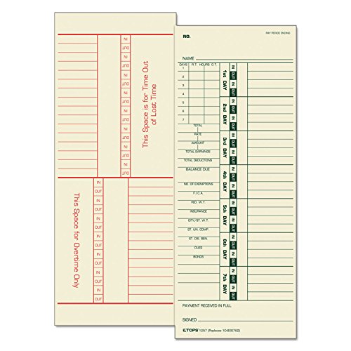 Cartes de temps TOPS 1257 hebdomadaires manille impression vert rouge