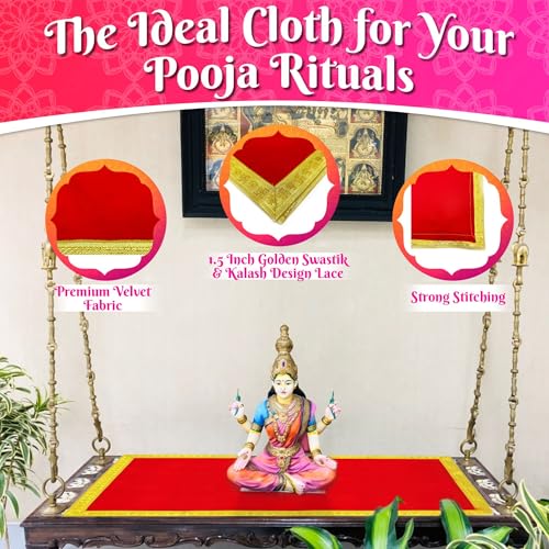 Image of Bhakti Lehar (1 Meter) Big Large Size Plain Red Velvet Pooja Aasan for God Idol /Chowki Aasan Kapda Cloth for Temple Shelf Home Mandir, Ganesh Baithak and God Idol Sitting - Pack of 2